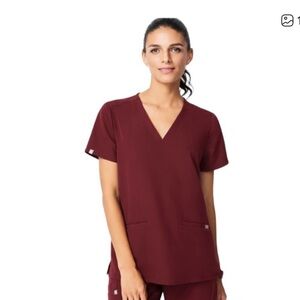 Figs Burgundy Women’s Small Shirt, Casma Pocket Technical Collection V Neck Top